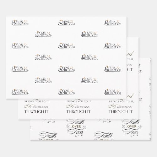 Black and Gold Religious Christmas Word Art Wrapping Paper Sheets