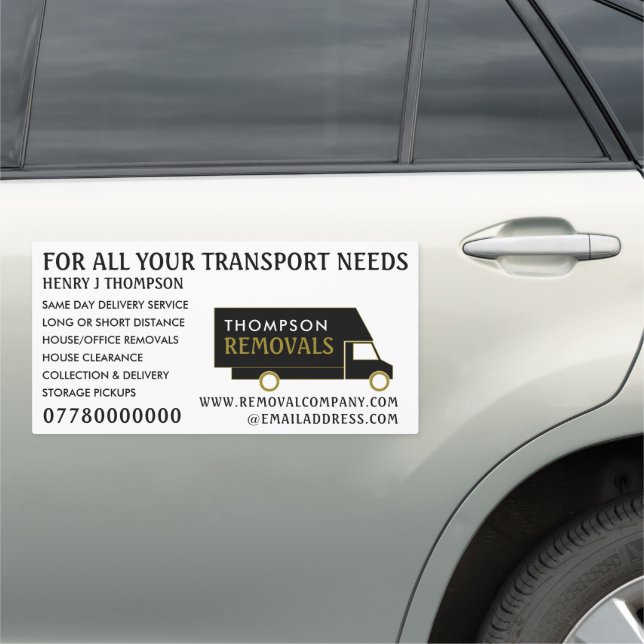 Black and Gold Removal Van, Removal Company Car Magnet (In Situ)