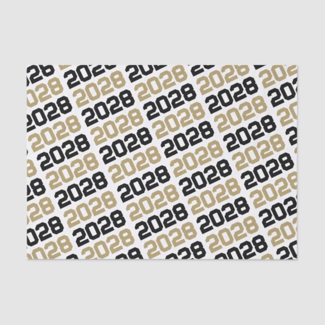 Black and Gold Repeating Class Year Graduation Tissue Paper (Front)