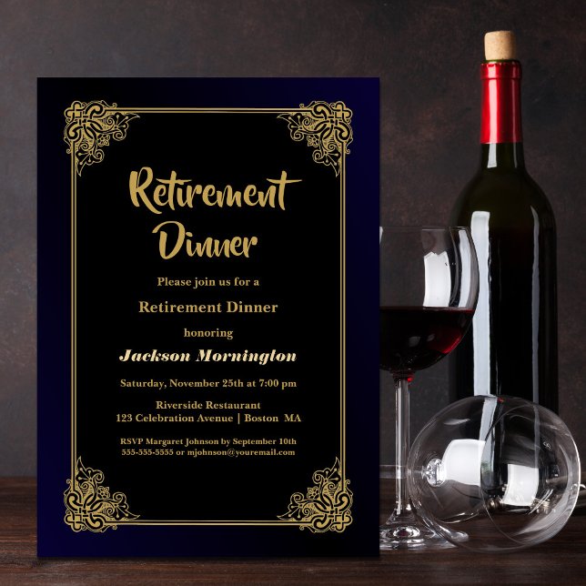 Black and Gold Retirement Dinner Invitation (Creator Uploaded)