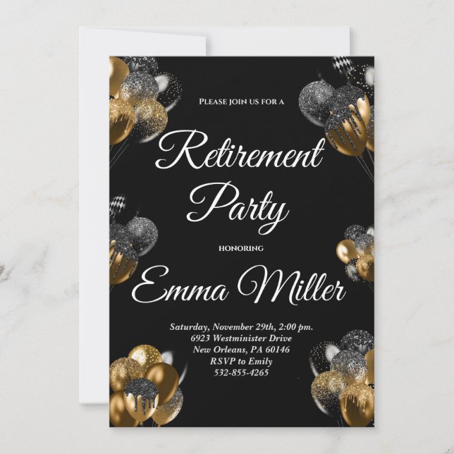 Black and Gold Retirement Party Invitation (Front)