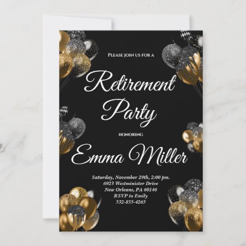 Black and Gold Retirement Party Invitation