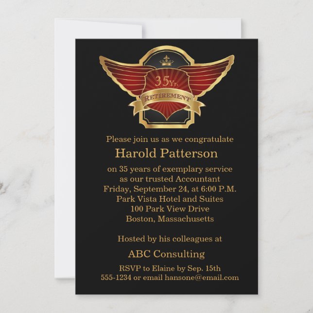 Black and Gold Retirement Party Invitation (Front)