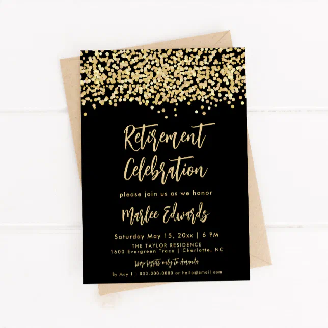 Black And Gold Retirement Party Invitation | Zazzle