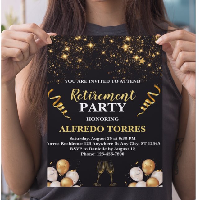 Black and Gold Retirement Party Invitation Flyer (Creator Uploaded)