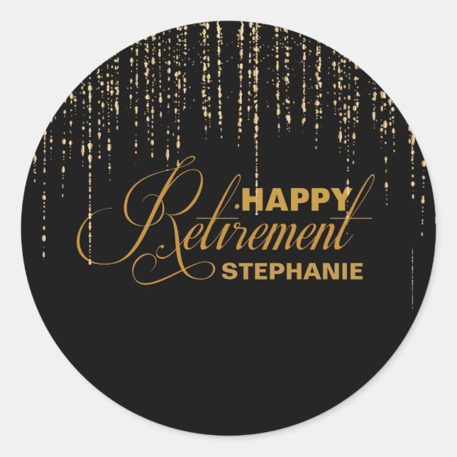 Black and Gold Retirement Party Stickers (Front)