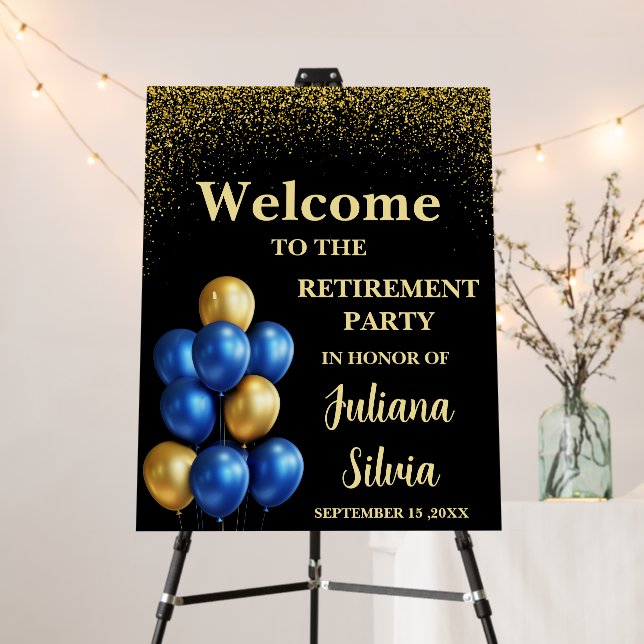 Black and Gold Retirement Party Welcome Sign (In Situ (Stand))