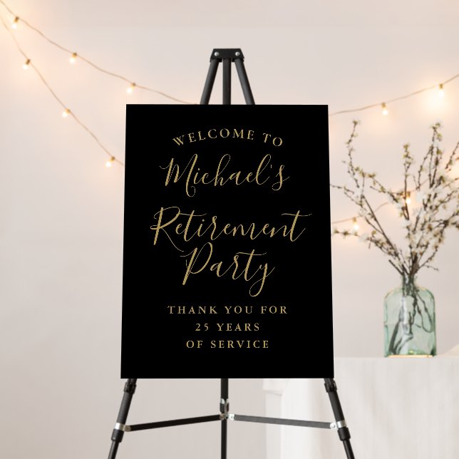 Black And Gold Retirement Party Welcome Sign (In Situ (Stand))