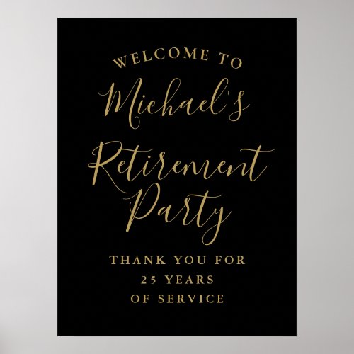 Black And Gold Retirement Party Welcome Sign