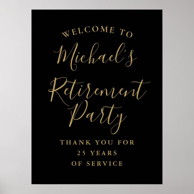 Black And Gold Retirement Party Welcome Sign (Front)
