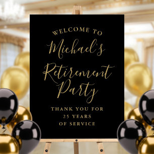 Black And Gold Retirement Party Welcome Sign