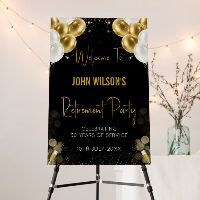 Black and Gold Retirement Welcome Foam Board (In Situ (Stand))