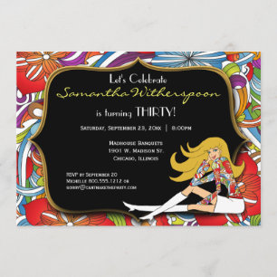 Black And Gold Retro 30th Birthday Party Invitation