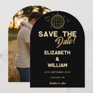 Black And Gold Retro Disco Groovy Photo Wedding Save The Date