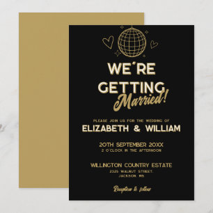 Black And Gold Retro Disco Groovy Wedding Invitation