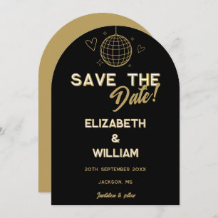 Black And Gold Retro Disco Groovy Wedding Save The Date