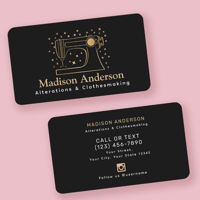 Black and Gold Retro Sewing Machine Seamstress Business Card (Creator Uploaded)