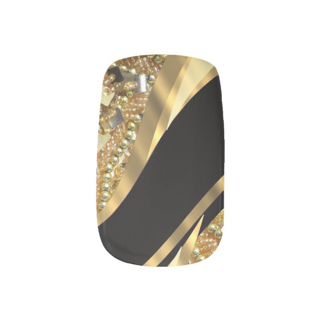 Black and gold rhinestone pattern minx nail wraps (Right Thumb)
