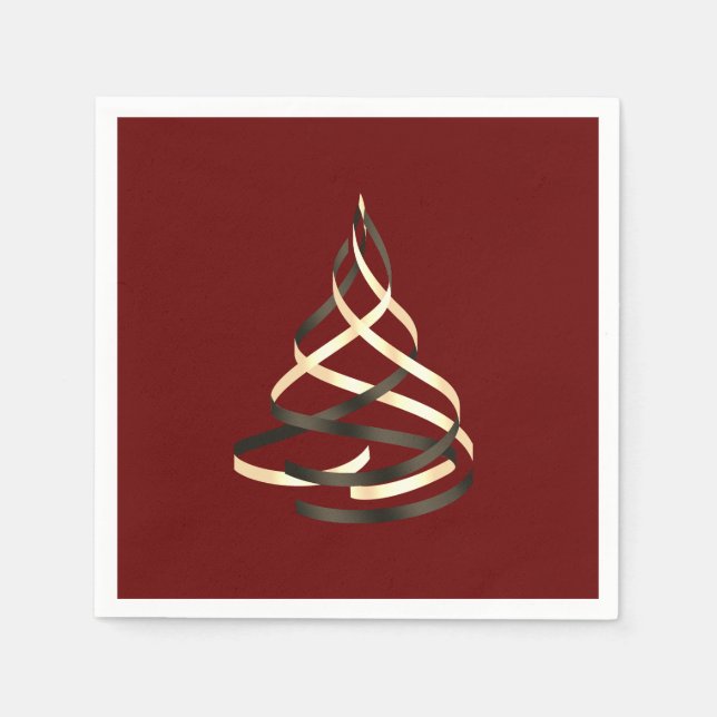 Black and Gold Ribbon Christmas Tree Napkins (Front)