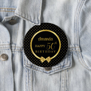 Black And Gold Ribbon Elegant 50th Birthday Button