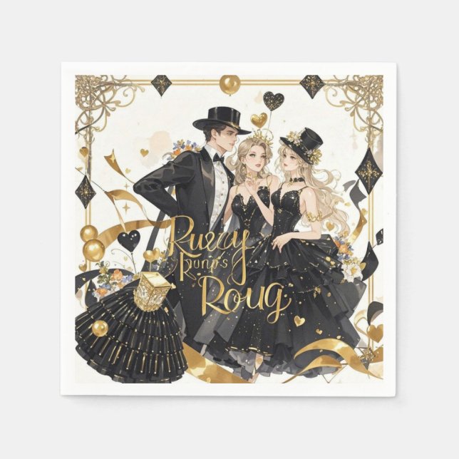 Black and gold, Rich luxury, Moulin rouge style Napkins (Front)