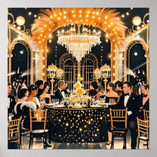 Black and gold, Rich luxury, Moulin rouge style Poster
