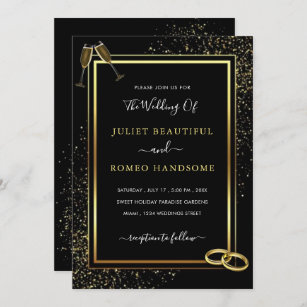 Black and Gold Rings Wedding Invitation