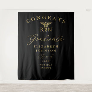 Black And Gold RN Nurse Graduation Photo Backdrop