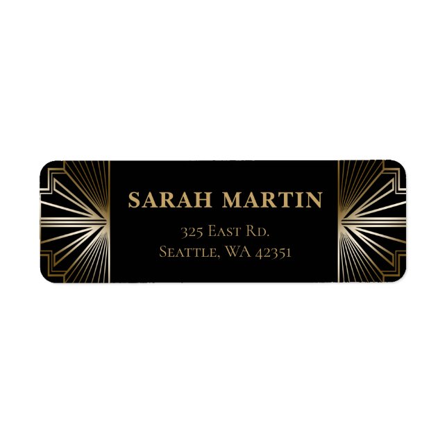Black and Gold Roaring 20s art deco   Label (Front)