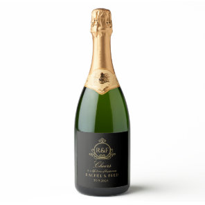 Black and Gold Roaring 20s Gatsby Wedding Sparkling Wine Label