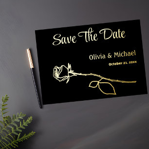Black and Gold Rose bud Save the Date card