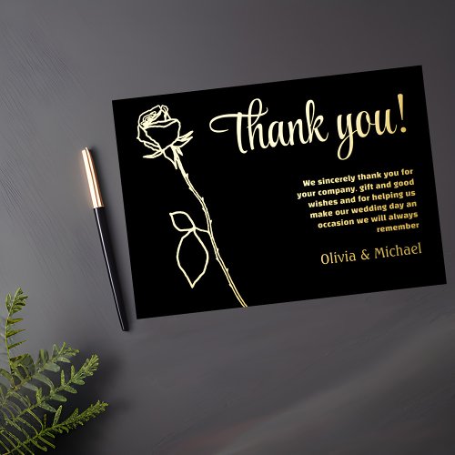 Black and Gold Rose bud Thank you card