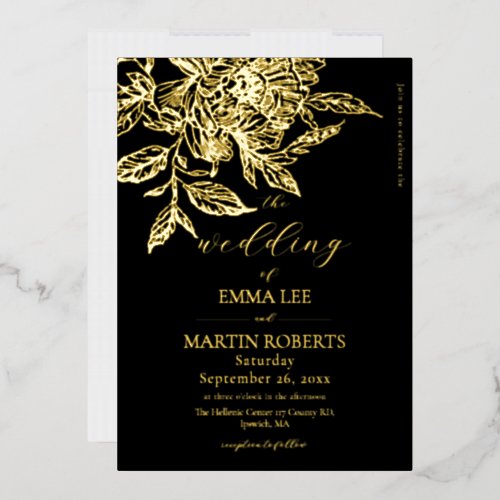 Black and Gold Rose Elegant Floral Wedding Foil Invitation