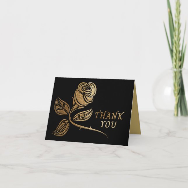 Black and Gold Rose Thank You Card (Front)
