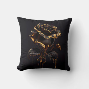 Black and gold rose throw pillow