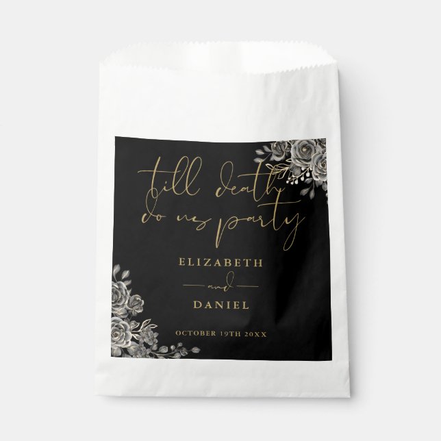 Black And Gold Roses Floral Gothic Wedding Favor Bag (Front)