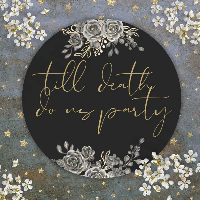 Black And Gold Roses Floral Gothic Wedding Favor Classic Round Sticker ...