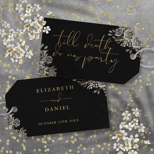 Black And Gold Roses Floral Gothic Wedding Favor Gift Tags