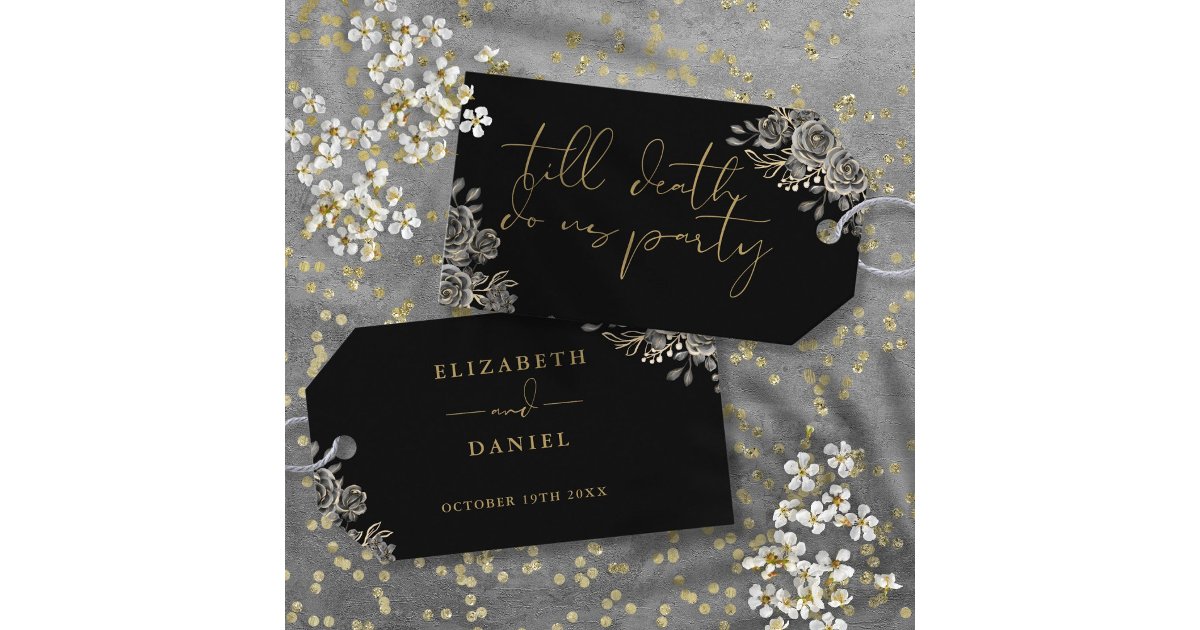 Black And Gold Roses Floral Gothic Wedding Favor Gift Tags | Zazzle