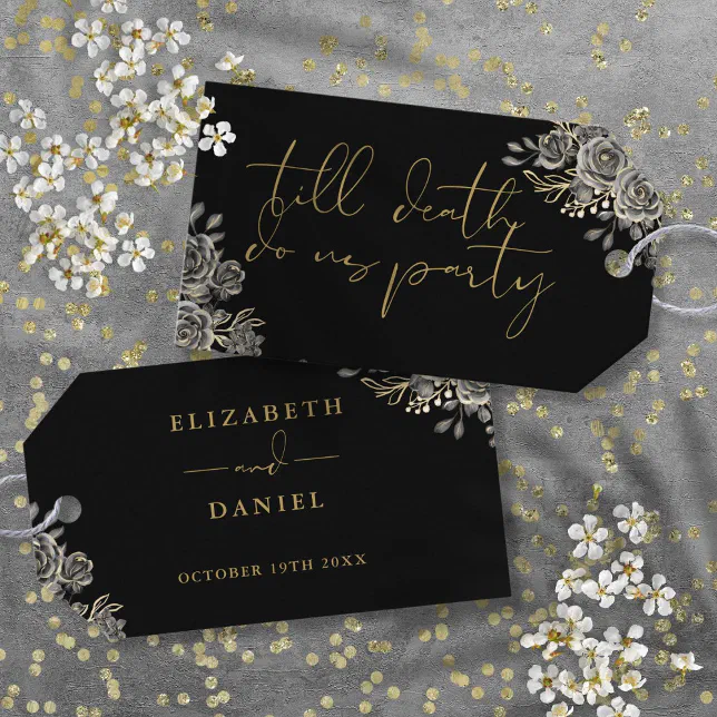 Black And Gold Roses Floral Gothic Wedding Favor Gift Tags | Zazzle