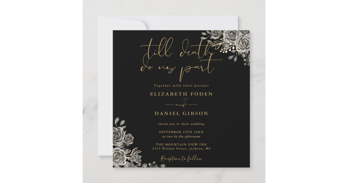 Black And Gold Roses Floral Gothic Wedding Invitation | Zazzle