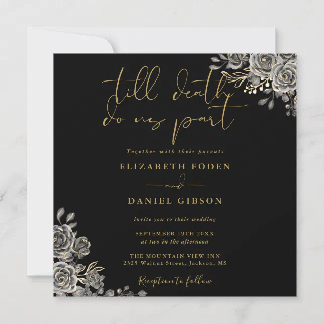 Black And Gold Roses Floral Gothic Wedding Invitation | Zazzle