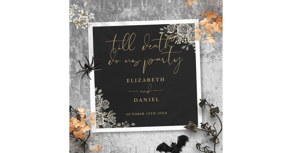 Black And Gold Roses Floral Gothic Wedding Napkins | Zazzle