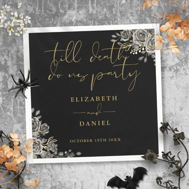 Black And Gold Roses Floral Gothic Wedding Napkins | Zazzle