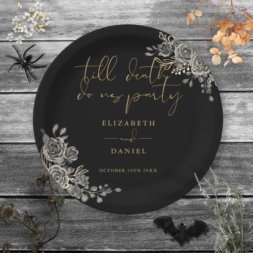 Black And Gold Roses Floral Gothic Wedding Paper Plates