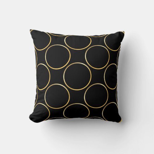 Black And Gold Round Patterned Modern Template Throw Pillow