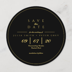 Black and Gold round save the date invitation