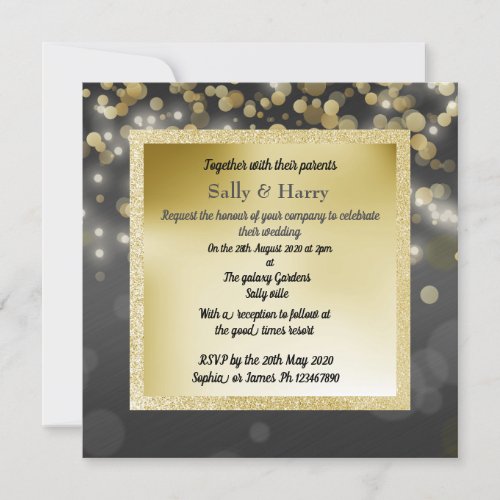 BLACK AND GOLD ROYAL BUBBLES WEDDING INVITE NEW