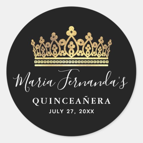 Download Black And Gold Royal Crown Elegant Quinceanera Classic Round Sticker Gabriel Angel Design