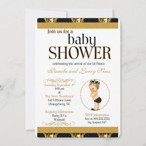 Black and Gold Royal Prince Baby Shower Invitation